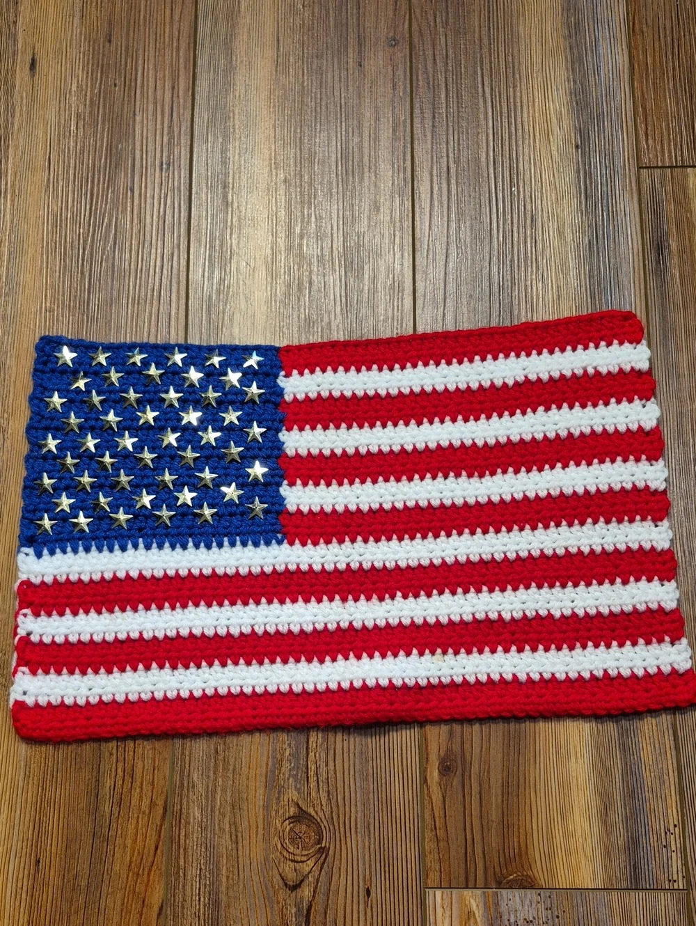 Patriotic Handmade Crocheted American Flag Placemats - Red, White & Blue